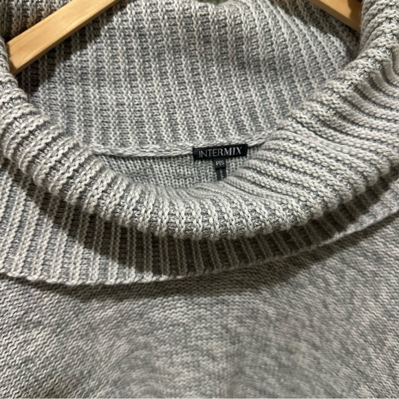 INTERMIX Gray Knit Fringe Relaxed Knit Long Sleeve Turtleneck Sweater - Picture 3 of 5
